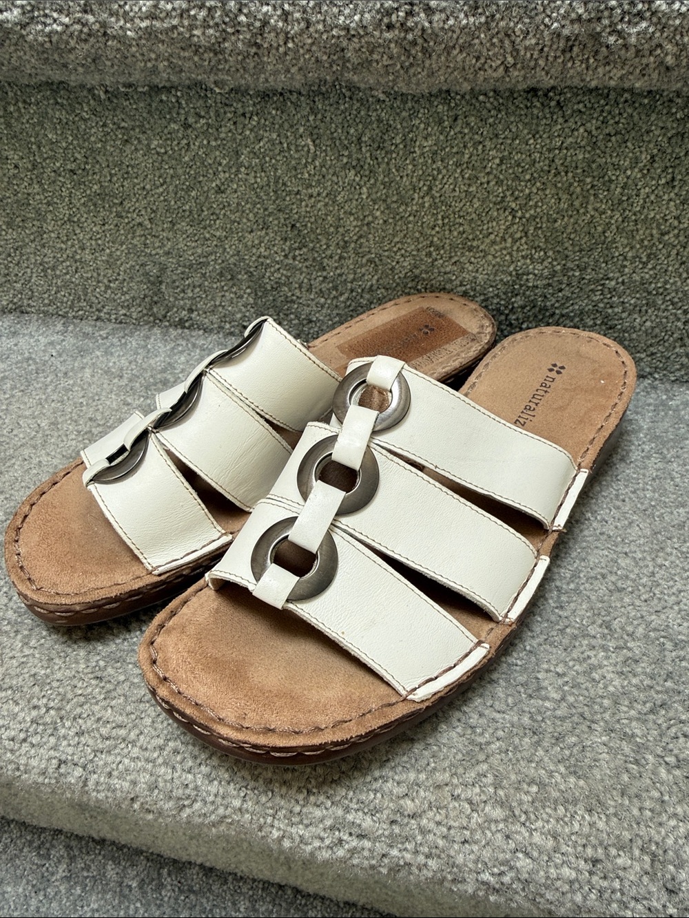 Naturalizer Carney White Leather Slide Sandals